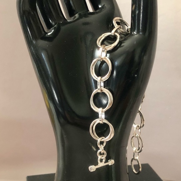 Double Round Link Sterling Silver Toggle Closure Bracelet - Picture 8 of 13